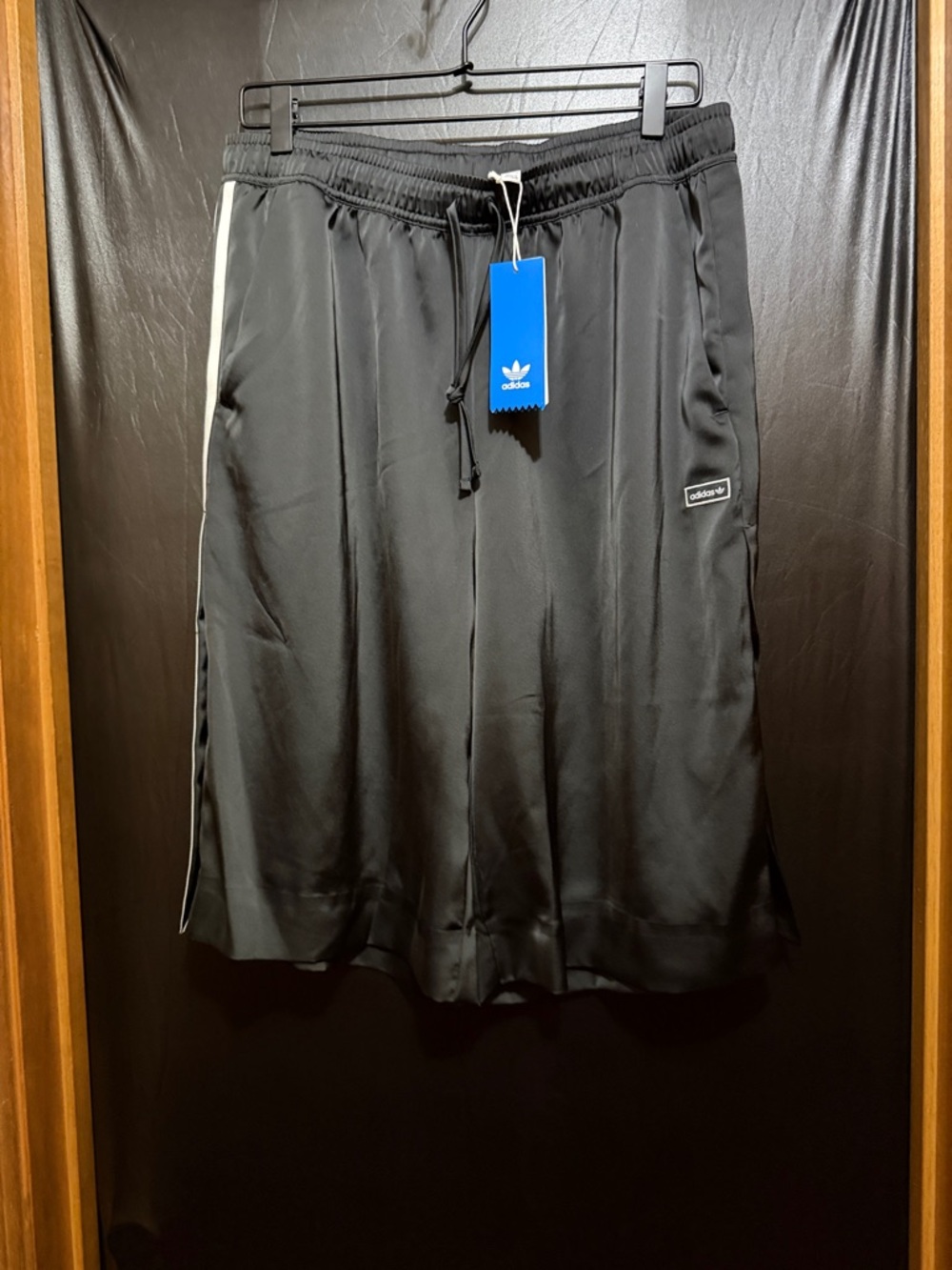adidas Originals Black Satin sexy boxer Shorts with White Side Stripe